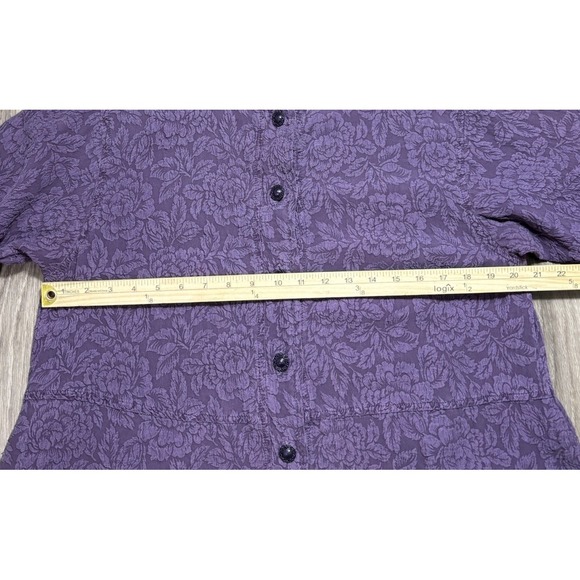 Uru 100% Silk Embossed Blouse Purple Button Down 3/4 Sleeve OS Boho Artsy Floral - Picture 6 of 10